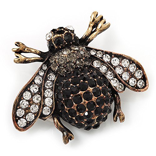 Vintage Diamante Bee Brooch (Burn Gold Metal)