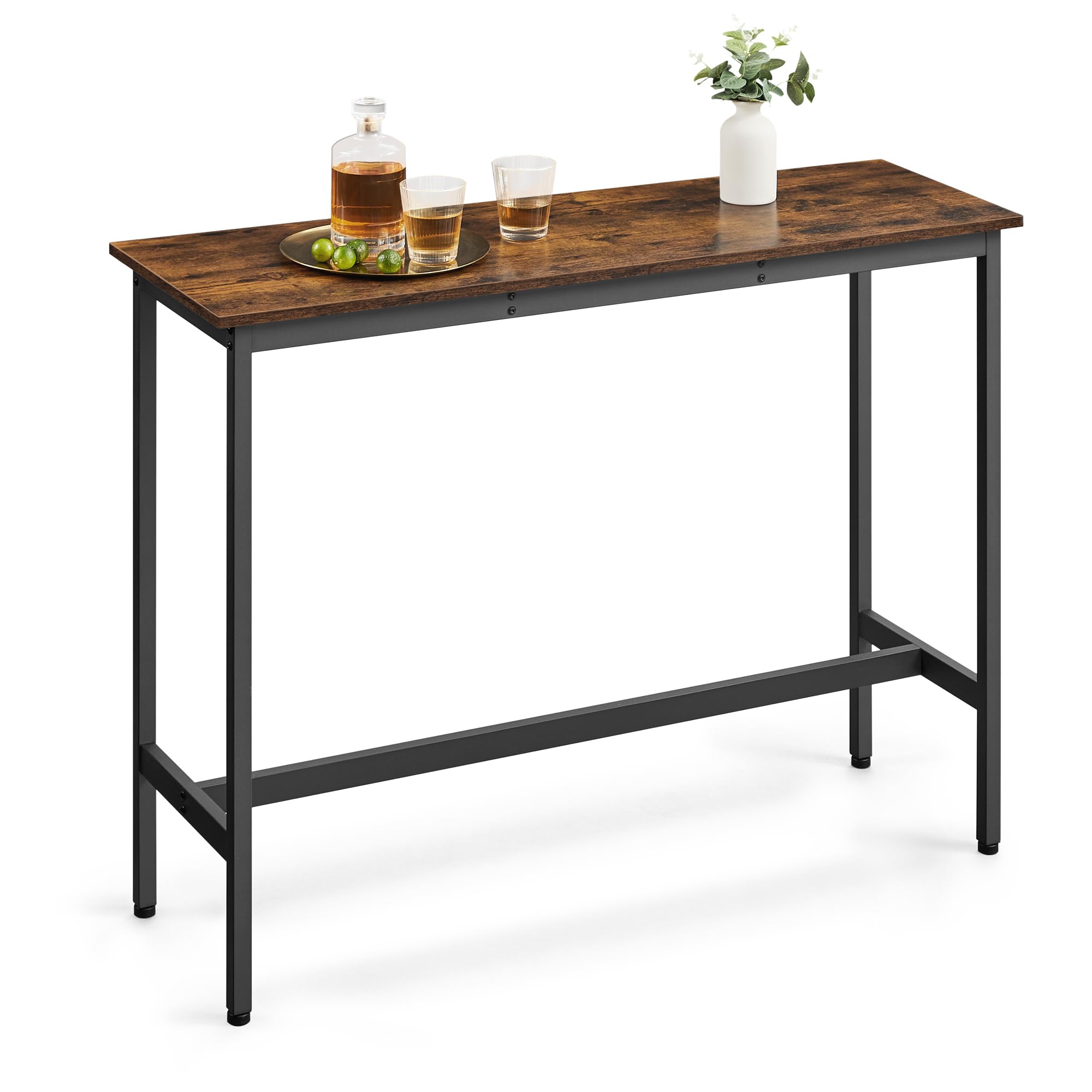 VASAGLE Bar Table, Narrow Long Kitchen Dining Table, Sturdy Metal Frame, Industrial, 15.7 x 47.2 x 35.4 Inches, Rustic Brown and Ink Black ULBT120B01 Image