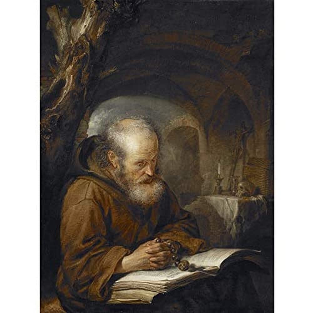 Dou Hermit Praying Religious Man Painting Art Print Canvas Premium Wall Decor Poster Mural