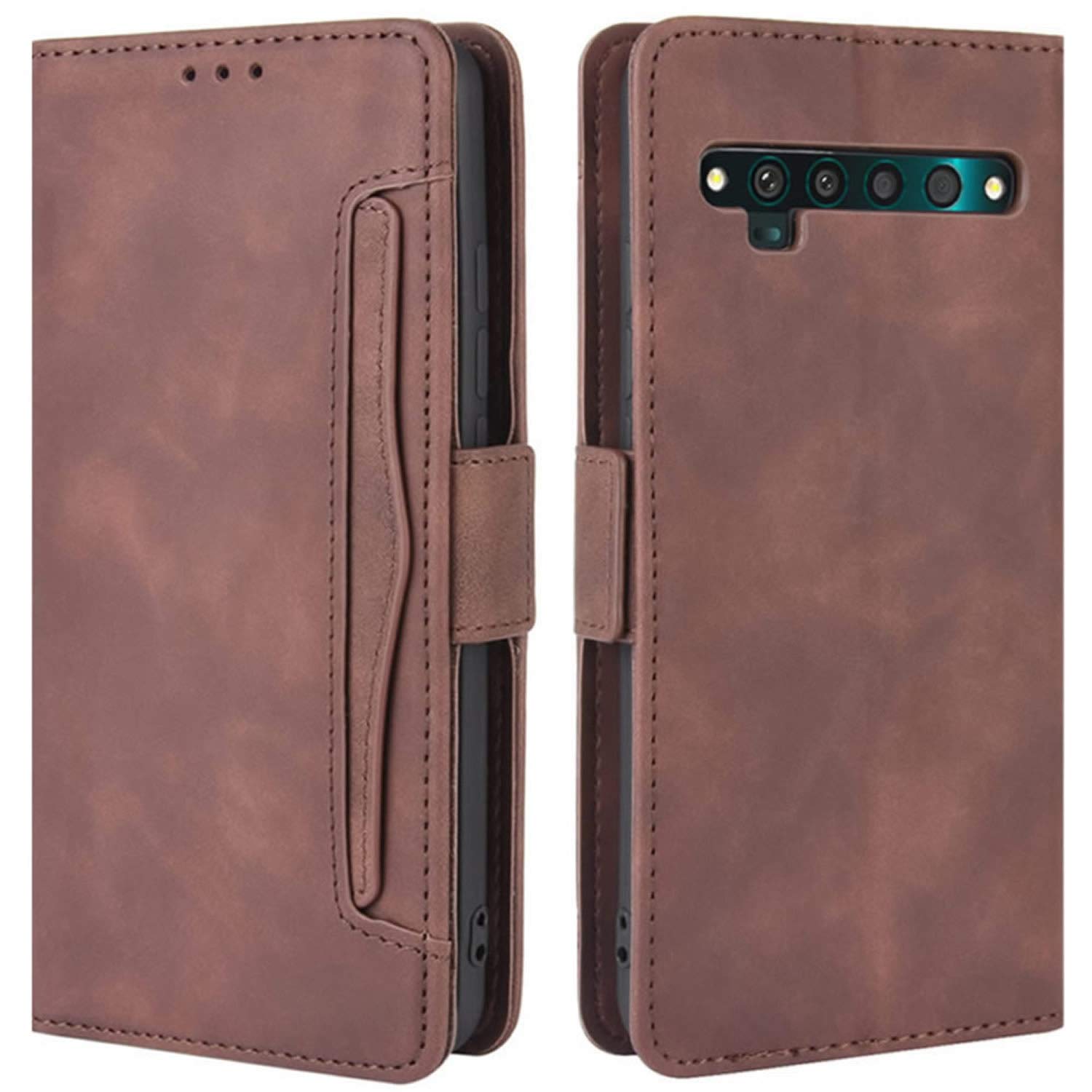 HualuBro Case for TCL 10 Pro Phone Case, Magnetic Full Body Protection Shockproof Stand Folio Flip PU Leather Wallet Case Cover with Card Holder (Brown)