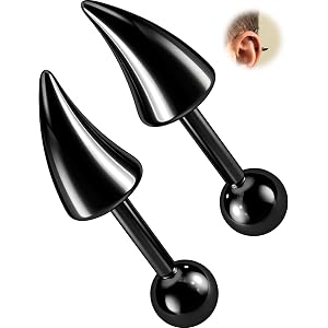 OUFER Titanium Vertical Helix Piercing Jewelry –16G 2PCS Devil Horns Spike Internally Threaded Helix Cartilage Earrings Stud