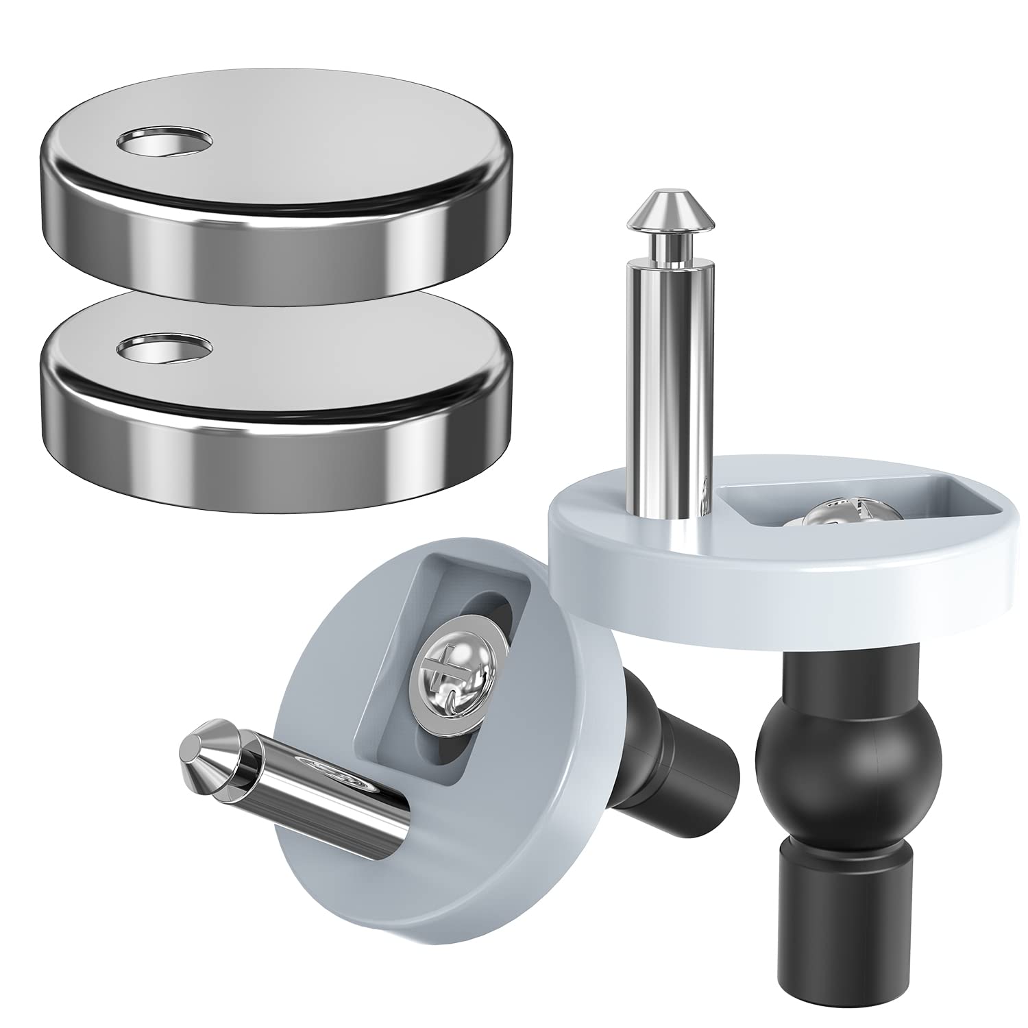 Quick Release Toilet Seat Fixings, Ancable Toilet Seat Fittings Universal Toilet Seat Hinge Replacement for WC Toilet Blind Holes 2 Pack Silver