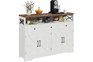 Bonvache 51'' Farmhouse Sideboard Buffet Cabinet with Drawers, Wood Coffee Bar Cabinet with Charging Station, Kitchen Hutch P