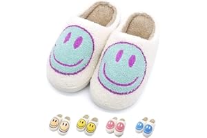 FUUPNN Smile Face Slippers for Girls & Boys, Retro Cute Soft Plush Indoor/Outdoor Shoes, Fuzzy House Lightweight Slippers with Memory Foam Warmth, Non-Slip, White, Unisex-Kids, Children