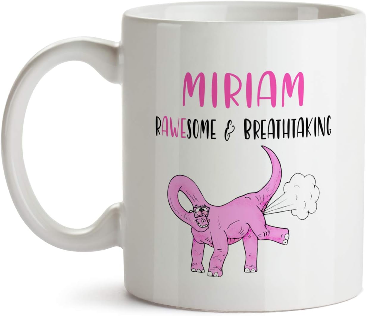 Miriam Name Gift Mug - AA4 Funny Dinosaur Dino Saurus T-Rex Fart Farting Christmas Present - Coffee Cup For Senior Citizen Adults Mom Mum Grandma Women Personalized 11 oz
