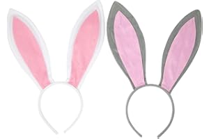 Funcredible Easter Bunny Ears Headband - 2 Pack Soft Velvet Bendable Rabbit Ears - Plush Bunny Costume Accessories for Kids, Adults - (White and Gray)