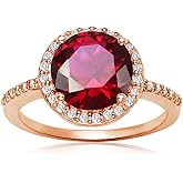 Ice Gems Sterling Silver Simulated Ruby and Cubic Zirconia Round Halo Ring