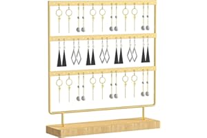 Ausalivan Earring Holder Organizer,Pierced Large Earrings Display Stand For Selling,Small Stud Earring Organizer Rack,Hoop Earring Storage Hanger Tree (Golden, 3 tier)
