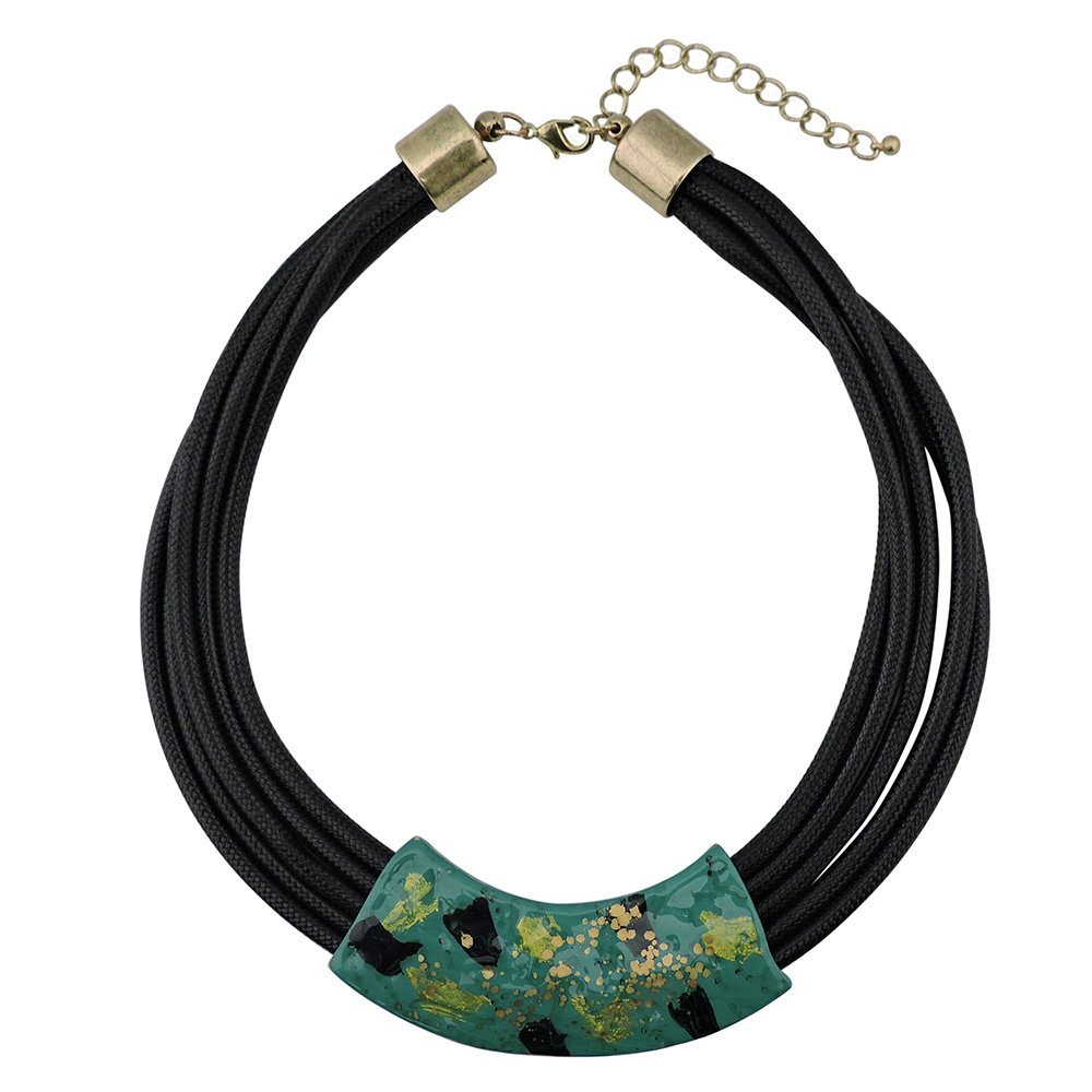 BOCAR Black Chunky Alloy Multi Layer Statement 18" Choker Collar Necklace (NK-10398-Teal) — image 1