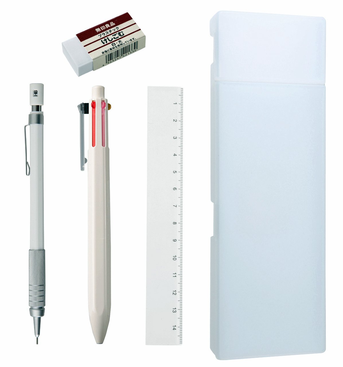 Muji White Color Stationery Set [Case, Mechanical Pencil, 6 colors