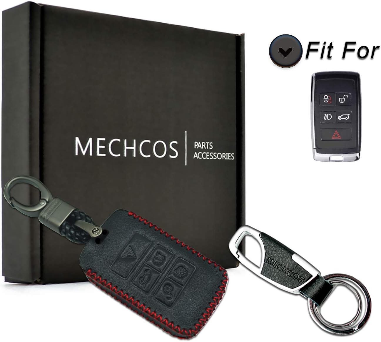 Compatible with fit for 2018-2019 Land Rover Range Rover, 2019 Land Rover Range Rover Sport 5 Buttons Smart Leather Case Key Fob Cover Keyless Car Remote Holder, Bonus: Silicone Case & Key Ring