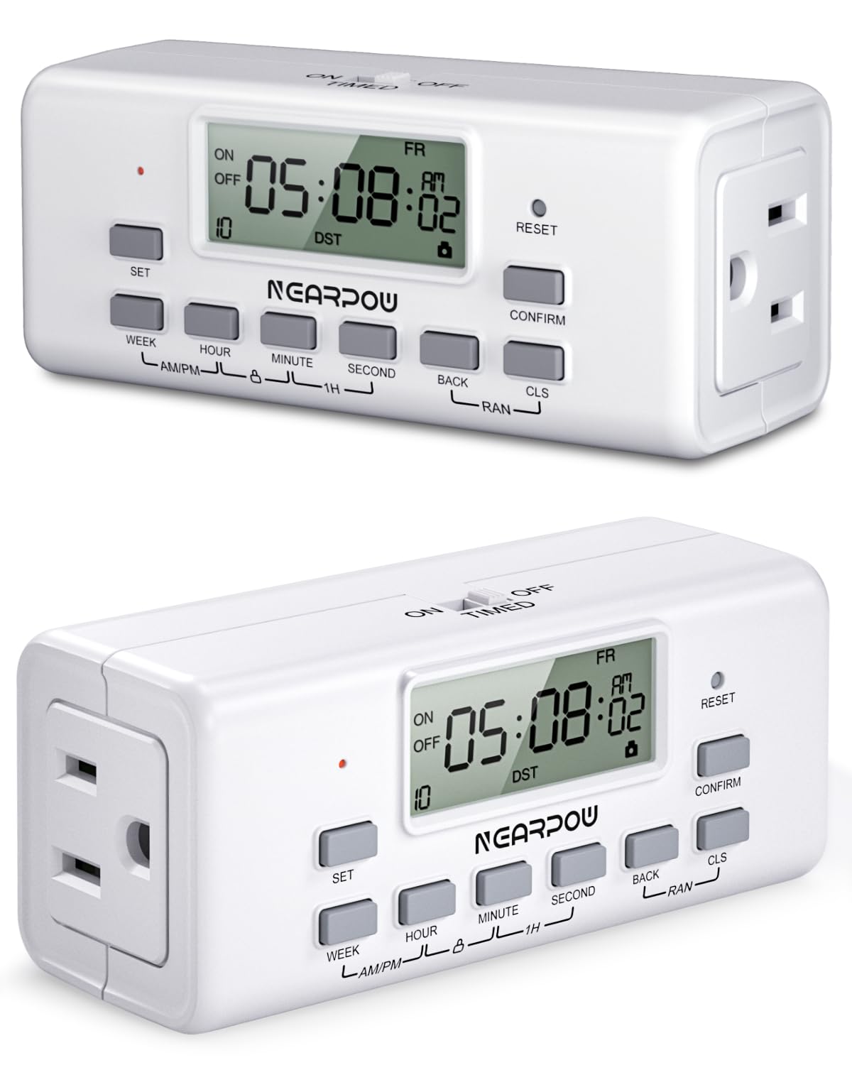 Photo 1 of [2 Pack] NEARPOW Digital Timer For Lamp With Dual Outlets, Programmable Timer In Door, Outlet Timer For Lights,10 On/Off Programs, 24-Hour And 7-Day Programmable Electric Plug Timer,3 Prong, 15A/1875W