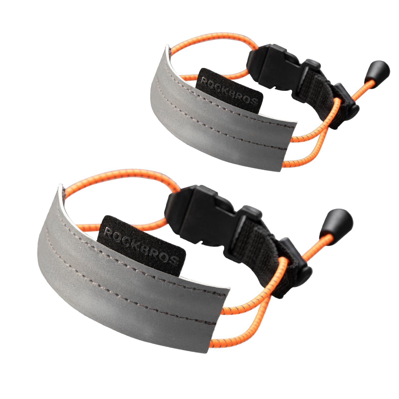 ROCKBROS Bicycle Trouser Clips Cycling Trousers Clips with Reflective Bands Adjustable Elastic Leg Band Strap with Hook and Loop for Adult Cycling, Hiking, Camping, Waders, Fishing Orange 1 Pair