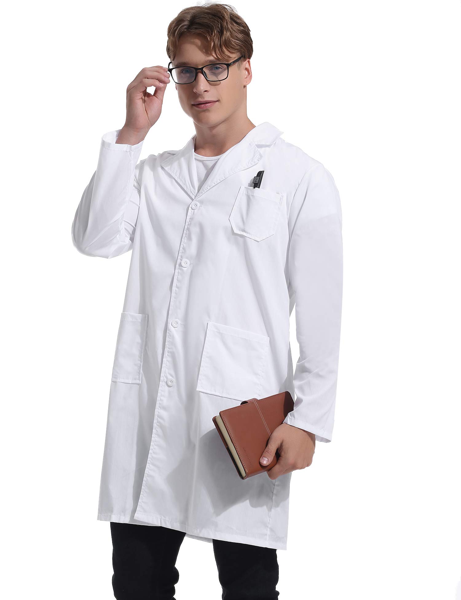 Abollria Professionally Designed Men\'s Unisex Lab Coat with Three Pockets