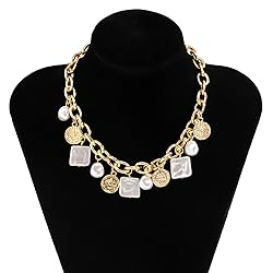 Gold Charm Necklace for Women White Pearl Choker