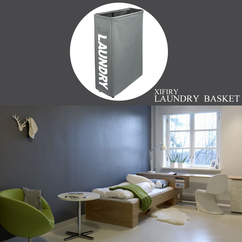 XIFIRY Slim Rolling Laundry Hamper Collapsible Thin dirty Laundry Basket Foldable Dirty Clothes Sorter and Organizer with wheels (Grey)