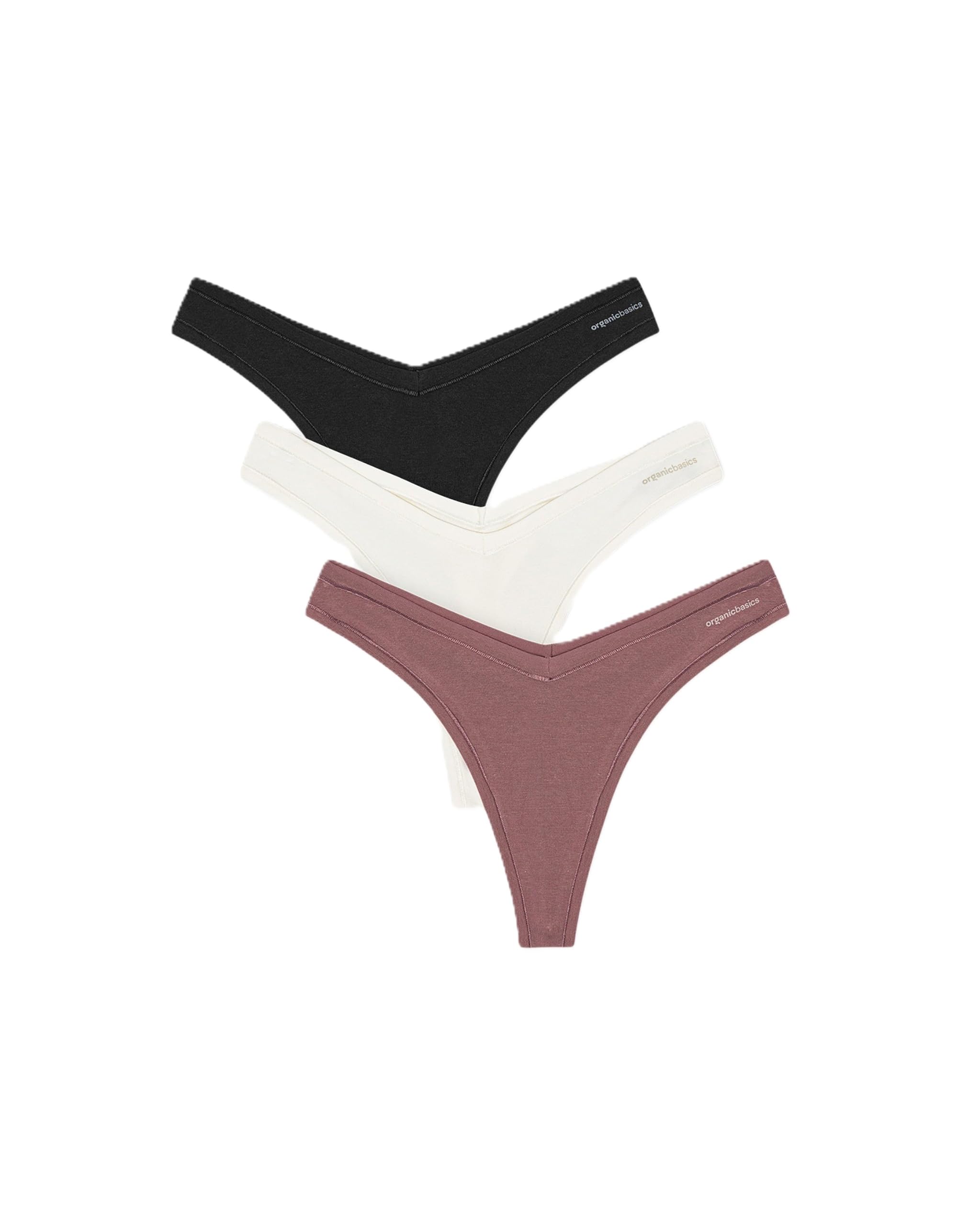 Organic Basics Womens Flex Organic Cotton Thong Underwear 3-Pack, Off White/Rose Wood/Black, XX-Large