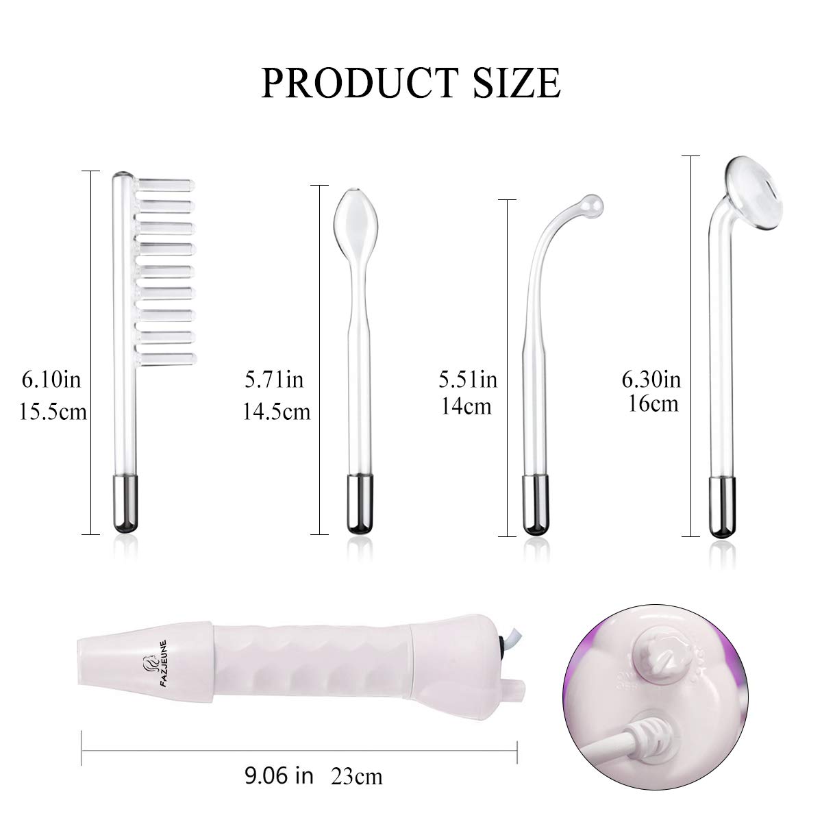 High Frequency Facial Machine, FAZJEUNE Portable High Frequency Machine Skin Therapy Wand Handle Skin Tightening Acne Spot Wrinkles Reducing Puffy Eyes Dark Circles Dispel Freckle 4 in 1: Beauty