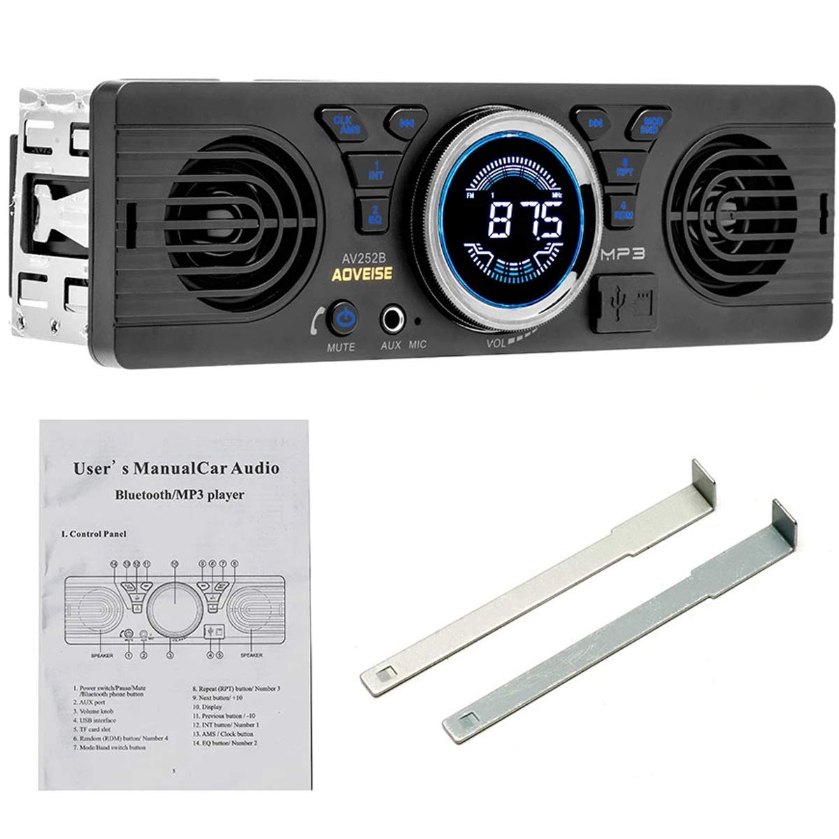 Car Radio Tuner In-dash Audio, AV252 12V MP3 Player Car Stereo FM Radio Bluetooth 2.1 + EDR with USB/TF Card Port MP3 / WMA