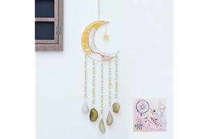 DREAMSUM Agate Moon Dream Catchers with Crystal 7 Chakra Gemstone Dream Catchers Color Natural Gem Agate Wall Hangings Room Garden Dreamcatchers Decor (Yellow)