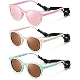 Vcarsian Cute Kids Polarized Sunglasses,Baby Sun Glasses with Strap for Toddler Girls Boys Flexible Round UV Protection