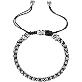 Bulova Men's Jewelry Polished Silver -Tone Stainless Steel Bracelet, Rounded Box Chain Link Black Cords, Signature Tuning Fork Logo Style: BVB1089-SBSTBA