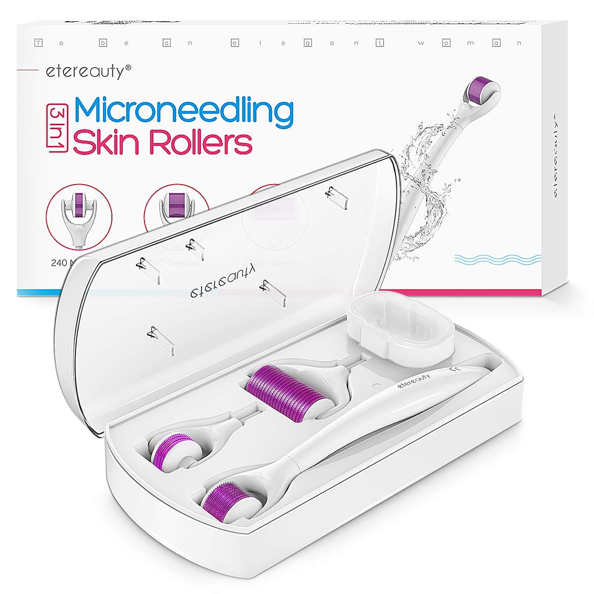 Derma Roller Microneedle Face Roller - ETEREAUTY 0.25mm Beauty Cosmetic Products with 3 Replacable Roller Heads for Skin Care Face, Body, Beard and Hair Growth-Includes Free Storage Case: Beauty