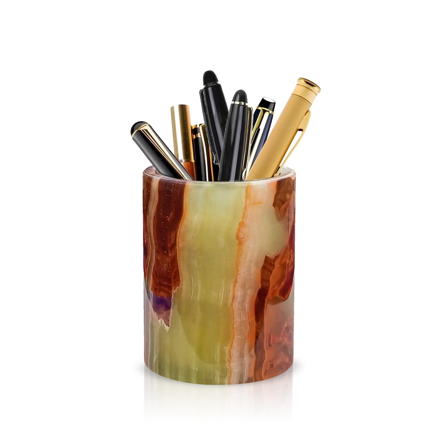 SHOPUKASA Natural Marble Office Desk Organizer Tidy Pen Pencil Pots Holder Stationery Storage Box Desk Accessories Size: Dia 7cm Height 10cm (Green)