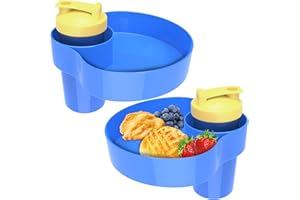 OMYPOTT 2PCS Travel Tray for Kids: Kids Car Seat Tray with Cup Holder, Toddlers Road Trip Essential, Travel Snacks Food Plate for Stroller, Boosters, and Anywhere with a Cup Holder -Blue