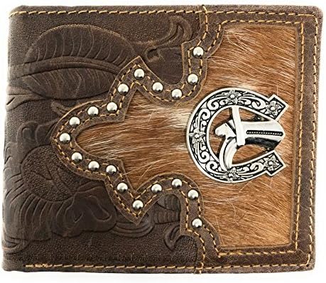 Premium Cow Fur Genuine Leather Men's Short Bifold Wallets in Multi Emblem (Cowboy Boots)