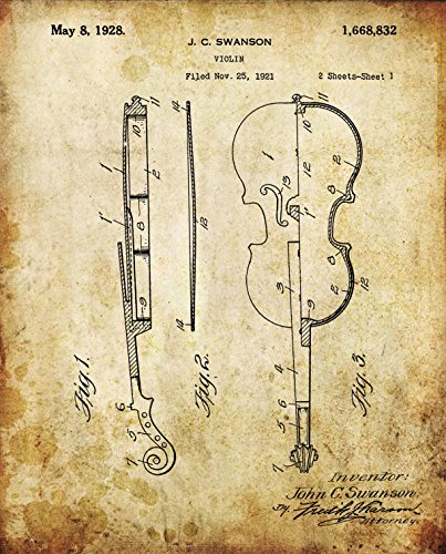 Music Gift - Vintage Violin Patent Prints - Set of Four 8"x10" Prints - Gift for Violinist (set#1) - Thumbnail 3