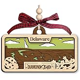 Delaware Wooden Ornament - Diamond State Scene with Farmland Shoreline and Wildlife Elements - Laser Cut Wood Layers Forming A Rustic State Landscape - Eastern Region Holiday Keepsake