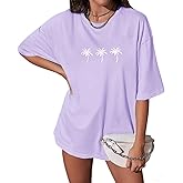 Migxsaf Hawaiian Beach Shirts for Women Embroidered Palm Tree Tropical Shirt Oversized Tshirts Graphic Tees Vacation Tops