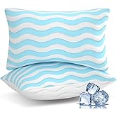 Auranta Pillows Queen Size Set of 2 - Cooling Shredded Memory Foam Bed Pillows for Sleeping, Adjustable Loft for Side, Back, and Stomach Sleepers, Medium Firm Support with Washable Cover, Blue