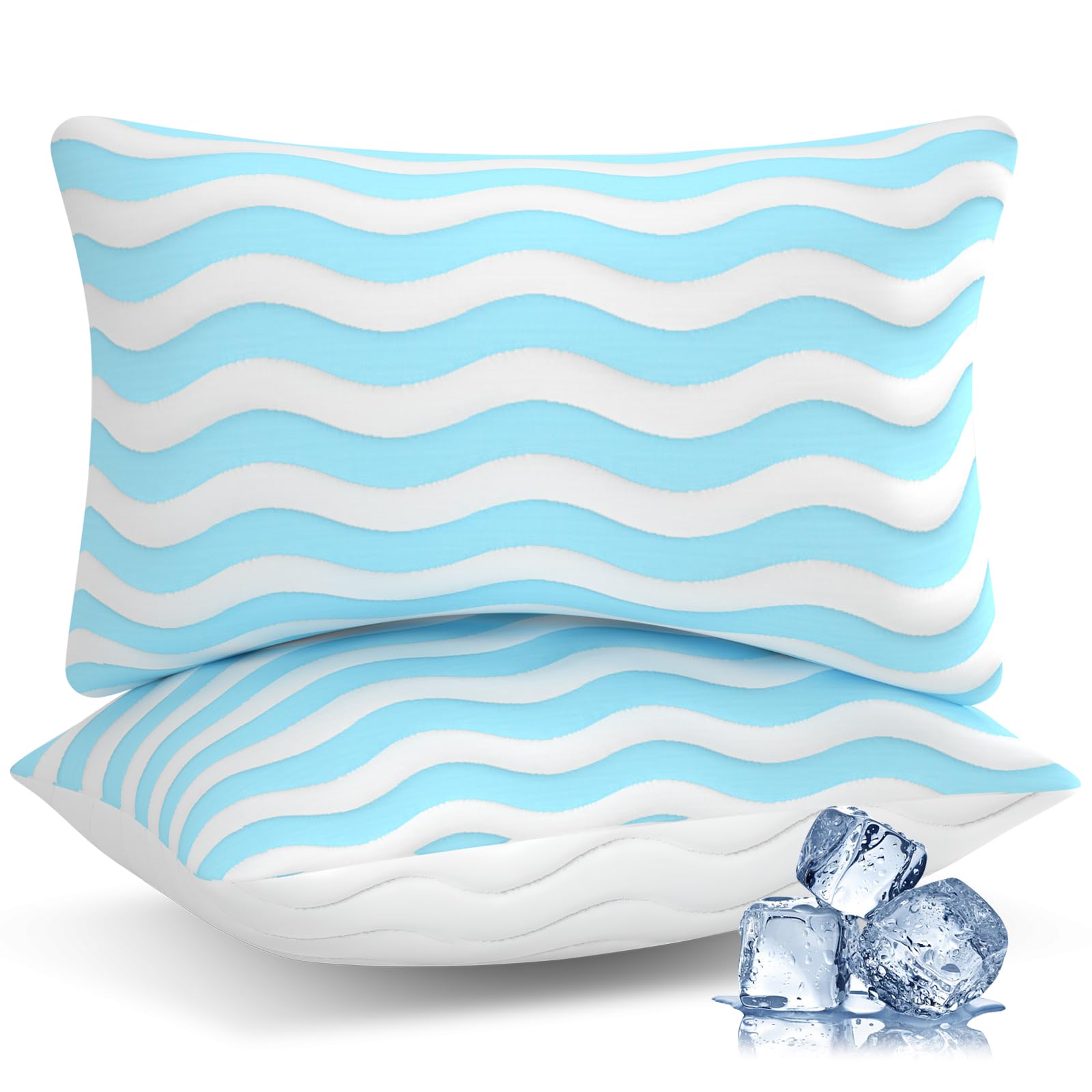 Photo 1 of Auranta Pillows King Size Set of 2 - Cooling Shredded Memory Foam Bed Pillows for Sleeping, Adjustable Loft for Side, Back, and Stomach Sleepers, Medium Firm Support with Washable Cover, Blue