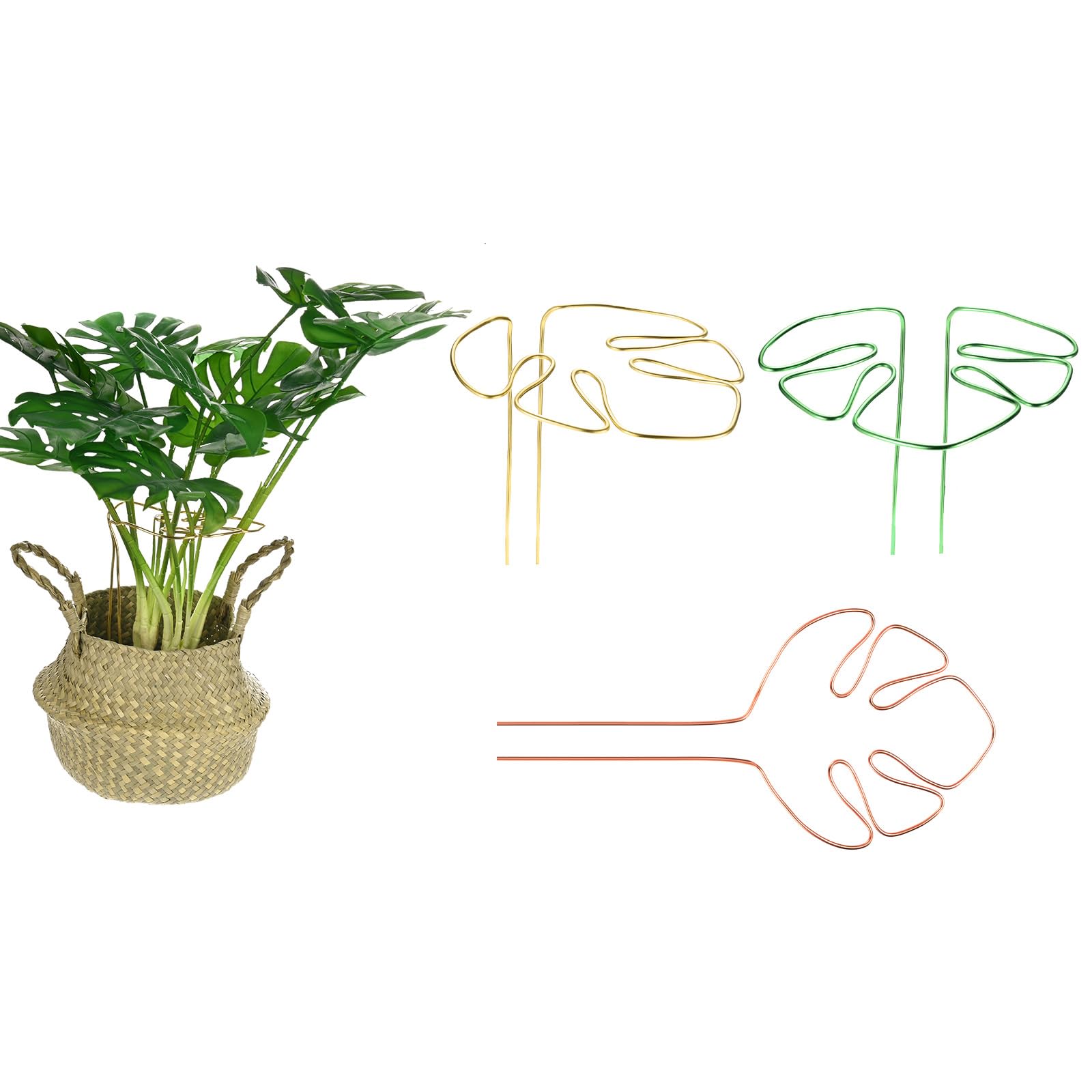 M METERXITY 1-Set Monstera Plant Support, 11x5.9 Inch Reusable Sturdy Alloy Plant Support Stakes Unique Design for Potted Plants Flowers/Vegetables/Indoor Outdoor Plants [Gold+Green+Copper]