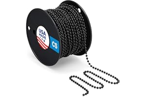 WAXAW Black #10 Beaded Ball Chain (4.5mm) - USA Made Carbon Steel (CS) 100 Feet Spool for Vertical Window Blinds, Plumbing & Industrial Equipment Labeling, Commercial Retaining Applications, (10XBCS)