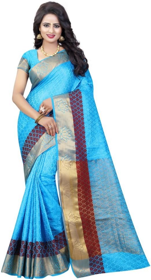Eleglancekey Emboss Tussar Silk Woven & Zari Border Women's Saree With Unstitched Blouse Piece