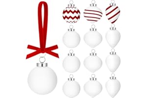 Mimorou 12 Sets 2.36" Christmas Ceramic to Paint Ball Ornament with Velvet Bow DIY Paintable Bisque Ornaments Porcelain Christmas Ball Blank Ceramic Decor for Xmas Tree Party Holiday Decor