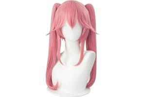 WIGGY MERMAID SL Anime Pink Wig with Ponytails Women's Girls Pigtails Hair Wig with Bangs for Halloween Party + Cap