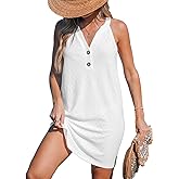 CUPSHE Women Swim Coverup Sleeveless V Neck Eyelet Summer Beach Swimsuit Cover Up Dress for Swimwear