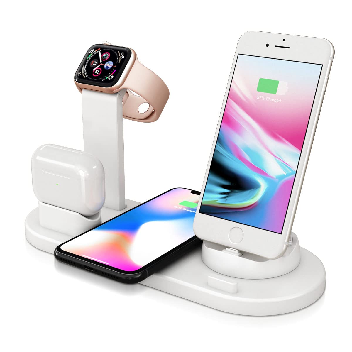 Charging Station, 3 in 1 Wireless Charging Station for Multiple Devices, Phone and Watch Charger Stand Multi Charger Station for Iphone, iWatch, Airpod, Phone Charging Station for Samsung Phone, White