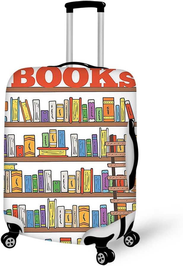 Elastic Travel Spandex Luggage Protector Cover Modern Library Bookshelf With A Ladder Suitcase Sleeve with Durable Strap, Anti-Scratch Baggage Cover Fit 22/23/24 Inch Luggage