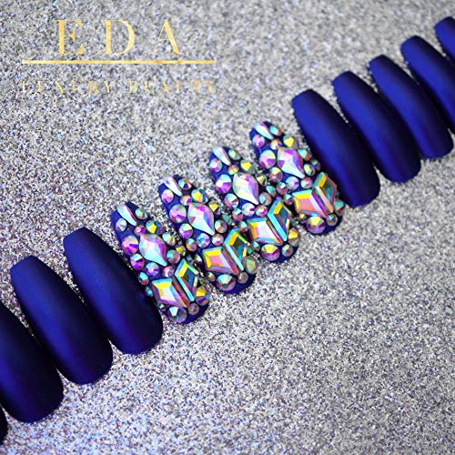 EDA LUXURY BEAUTY BLUE MATTE GLAMOROUS 3D JEWEL DESIGN Full Cover Press On Gel Glitter Artificial Nail Tips Shiny Acrylic False Nails Extra Long Ballerina Coffin Square Super Fashion Fake Nails 2 EDA LUXURY BEAUTY BLUE MATTE GLAMOROUS 3D JEWEL DESIGN Full Cover Press On Gel Glitter Artificial Nail Tips Shiny Acrylic False Nails Extra Long Ballerina Coffin Square Super Fashion Fake Nails