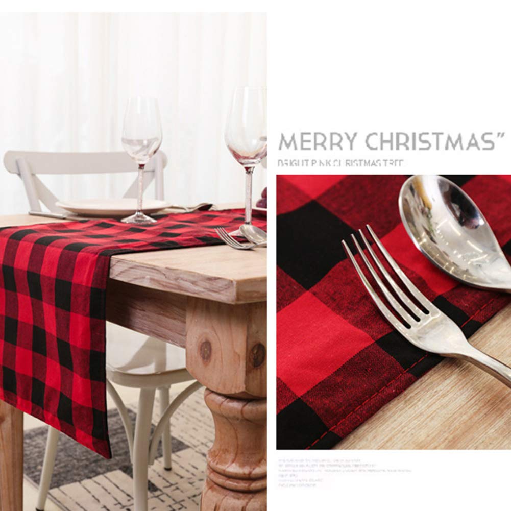 HAKACC Black and Red Buffalo Plaid Table Runner Cotton Burlap Table Runner for Christmas Holiday Birthday Party Table Home Decoration