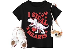 Fawniss Valentines Shirts for Kids Valentines T-Shirts Cute Dinosaur Steal Hearts Tops