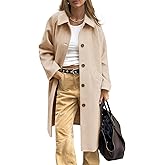 Cicy Bell Womens Long Single Breasted Coats Lapel Collar Peacoat Fall Winter Casual Trench Coat Jacket Outwear