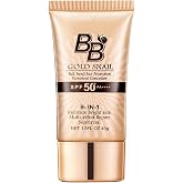 BB Cream SPF 50 Foundation, Snail BB Cream Tinted Moisturizer with SPF for Face, Medium Buildable Coverage Foundation BB Cream Lightweight Long-Lasting Waterproof Color Correcting Cream