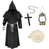 EKGNU Adult Friar Medieval Hooded Monk Renaissance Priest Robe Costume Cosplay