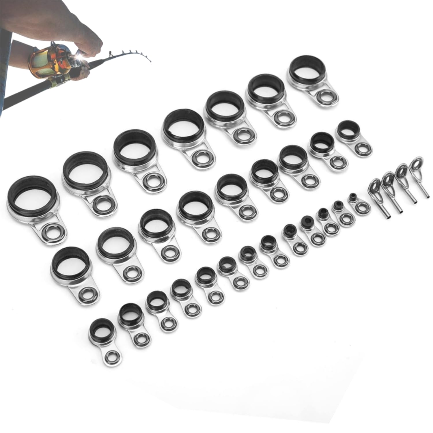 33Pcs Fishing Rod Guides Kit Rod Eye Replacement Kit Raft Line Ring Fishing Rod Building Repairing Parts Telescopic Surf Casting Rod Guides Tip Tops Repair Kit